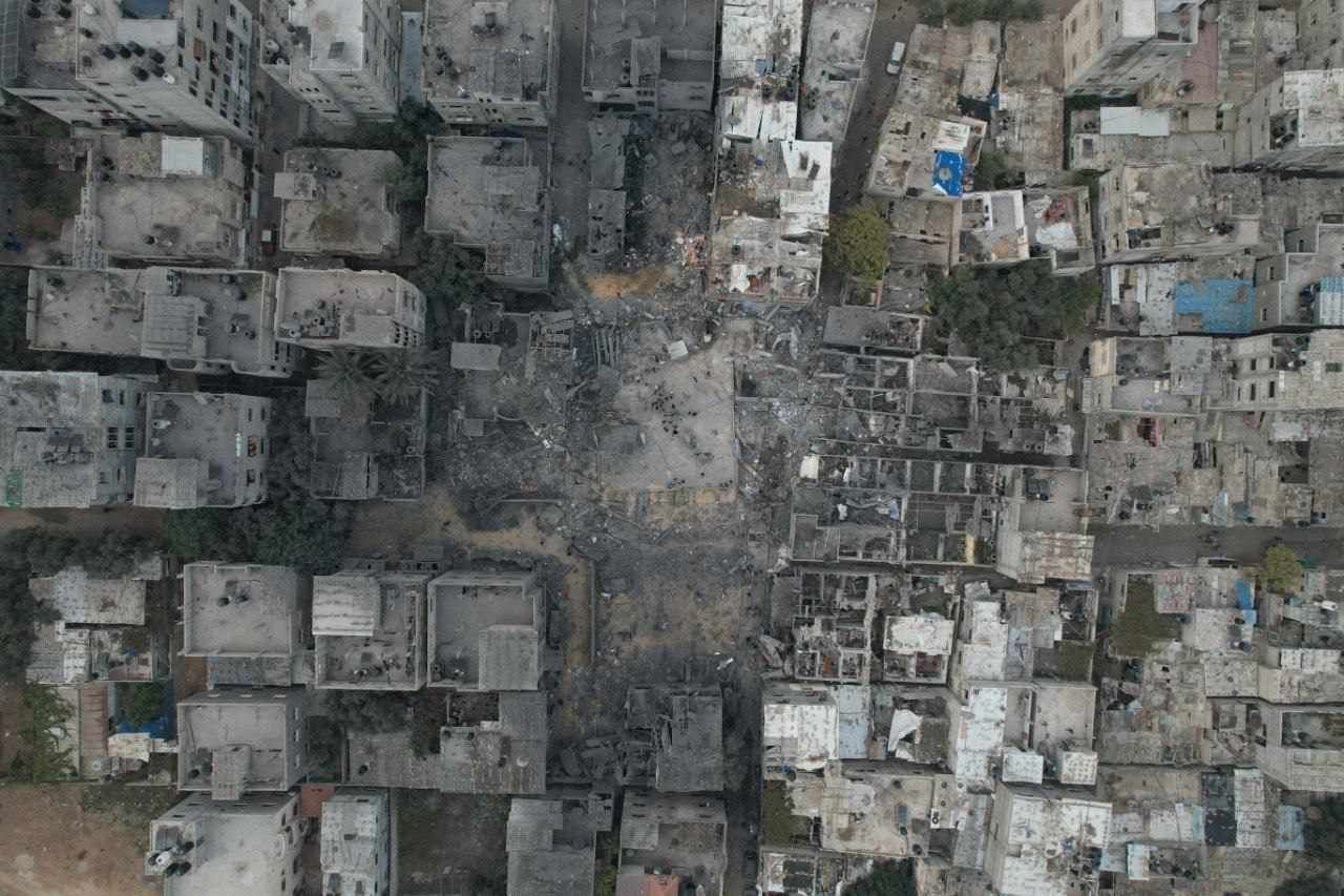 تصوير جوي يظهر حجم الدمار  في غزة جراء القصف الإسرائيلي